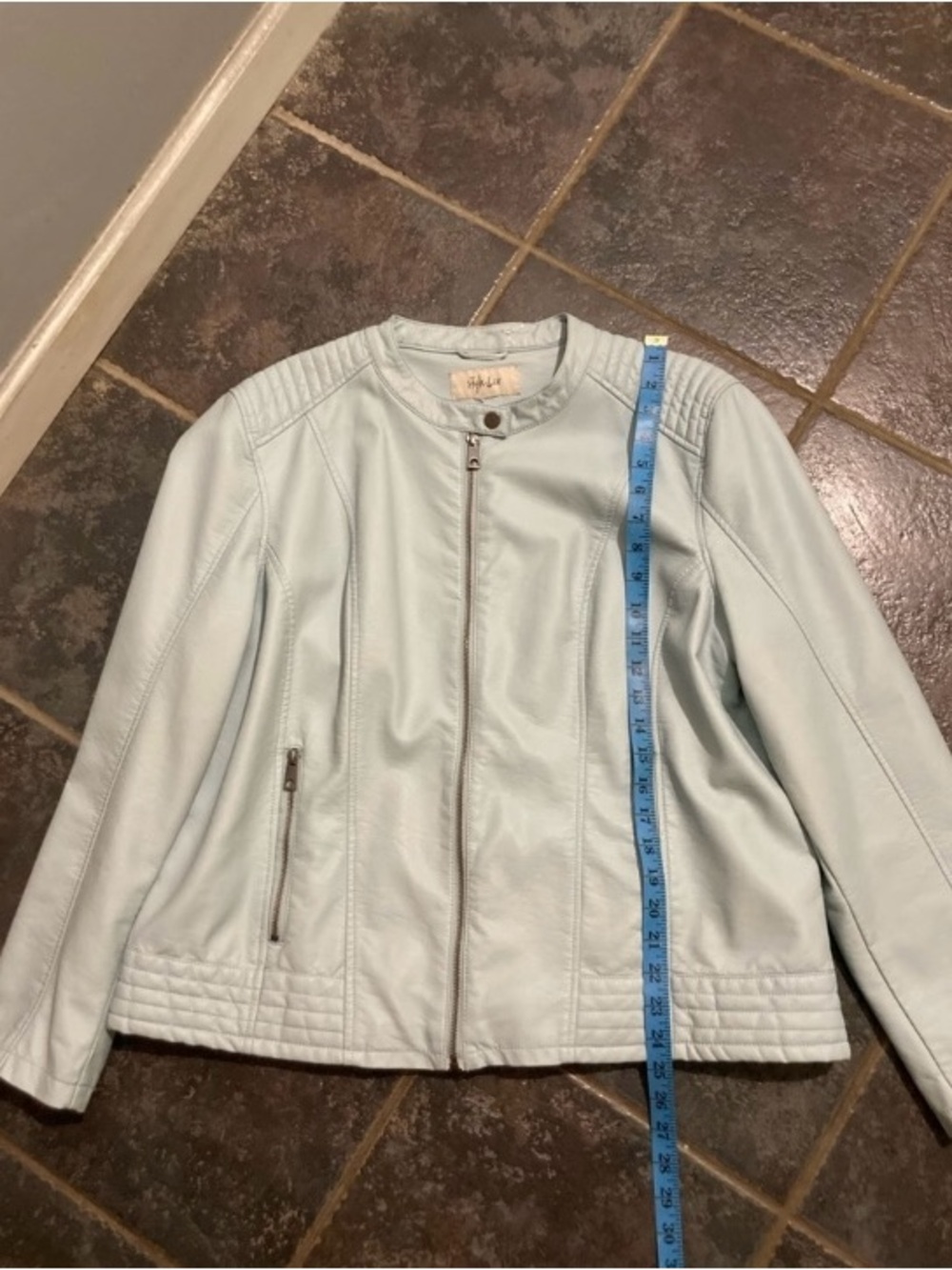 Style & Co. Pale Blue Faux Leather Moto Jacket Women’s Size L - Picture 3 of 10